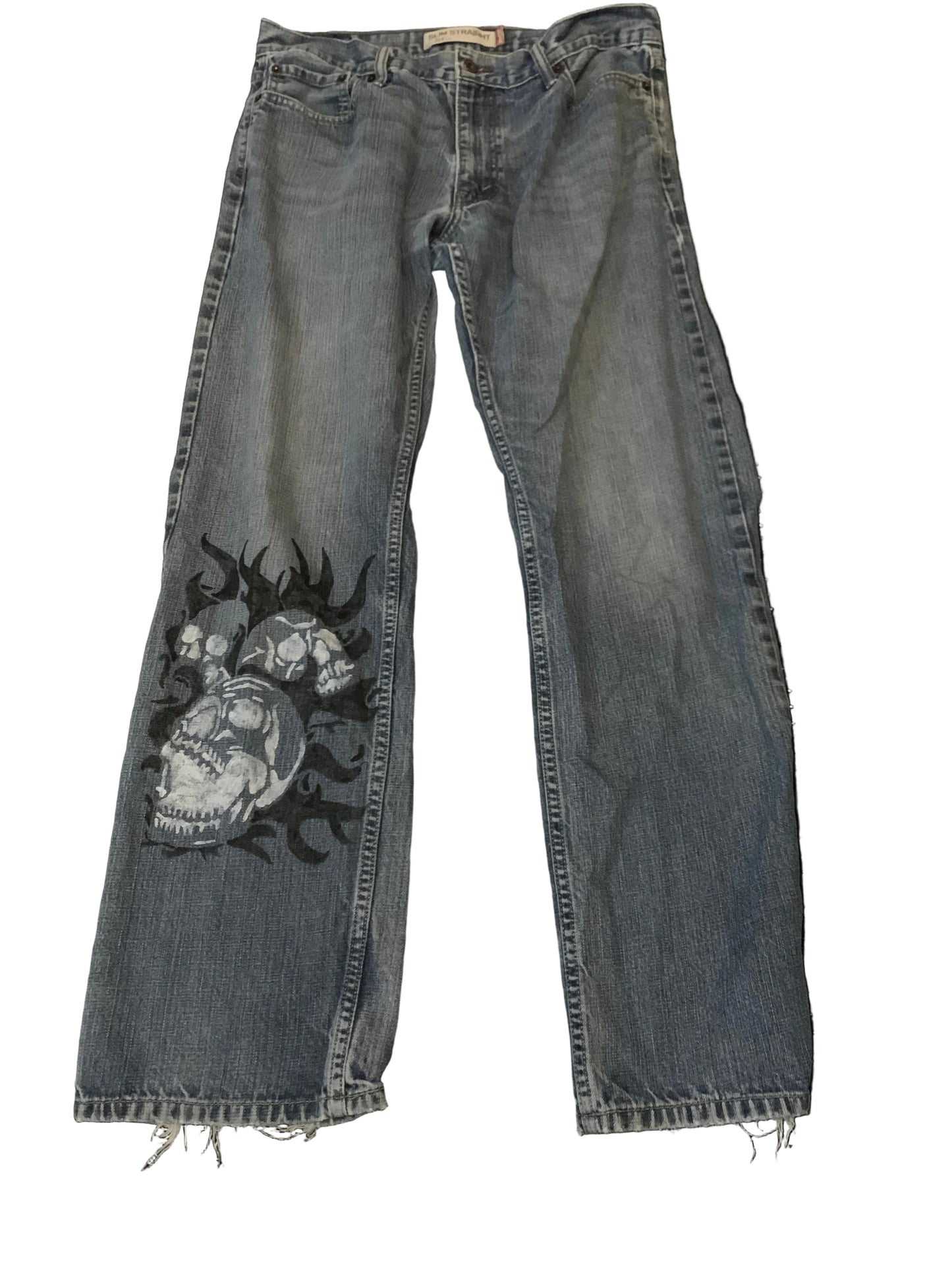 Caitismade Hand Painted Levi’s Skull Flame Jeans