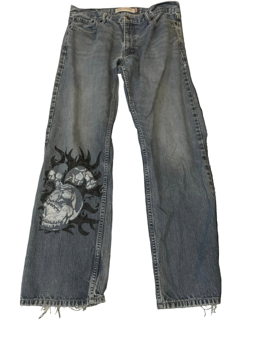 Caitismade Hand Painted Levi’s Skull Flame Jeans