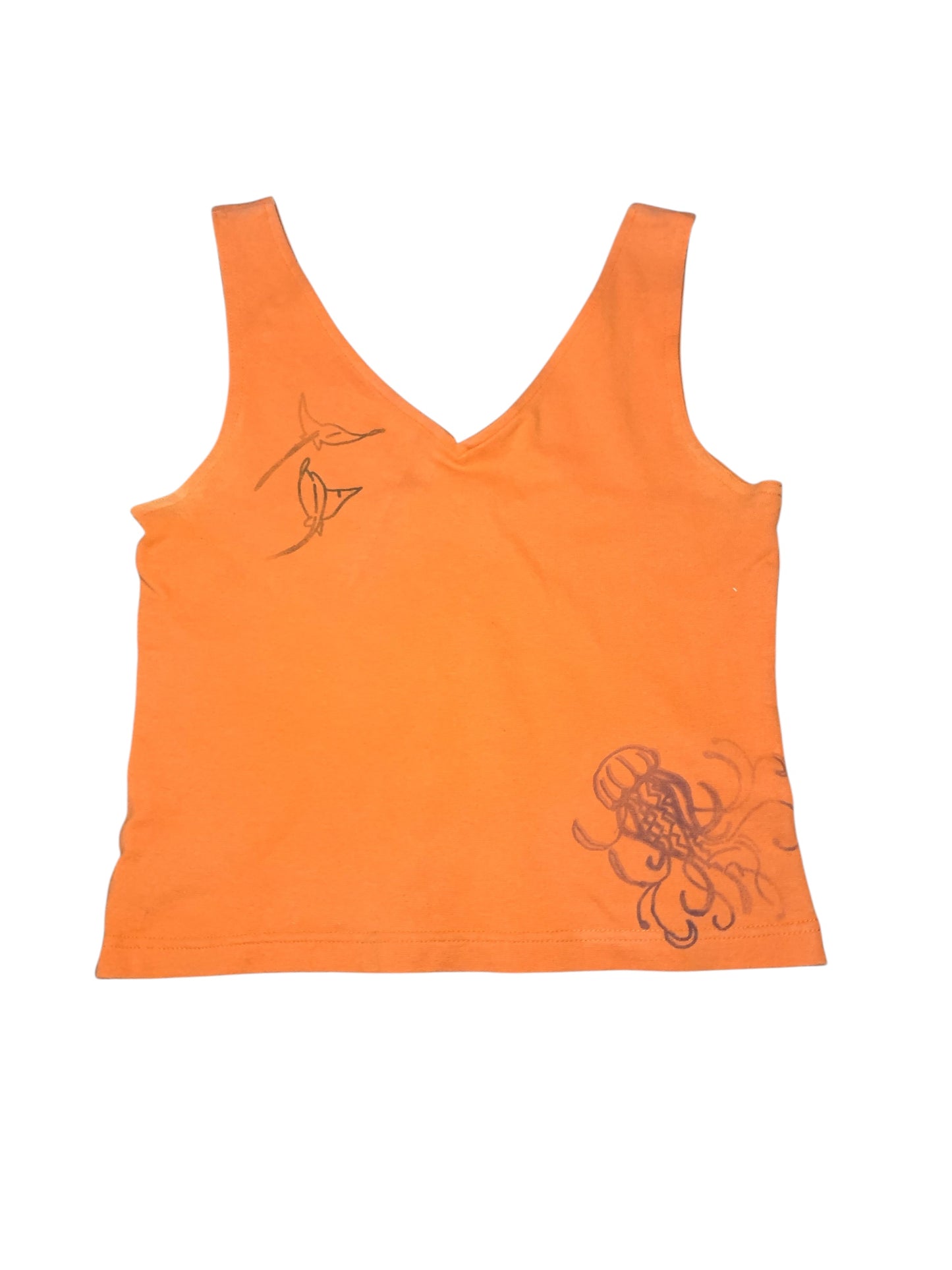 Sostanza Orange Jellyfish/Ray Hand Drawn Tank Top