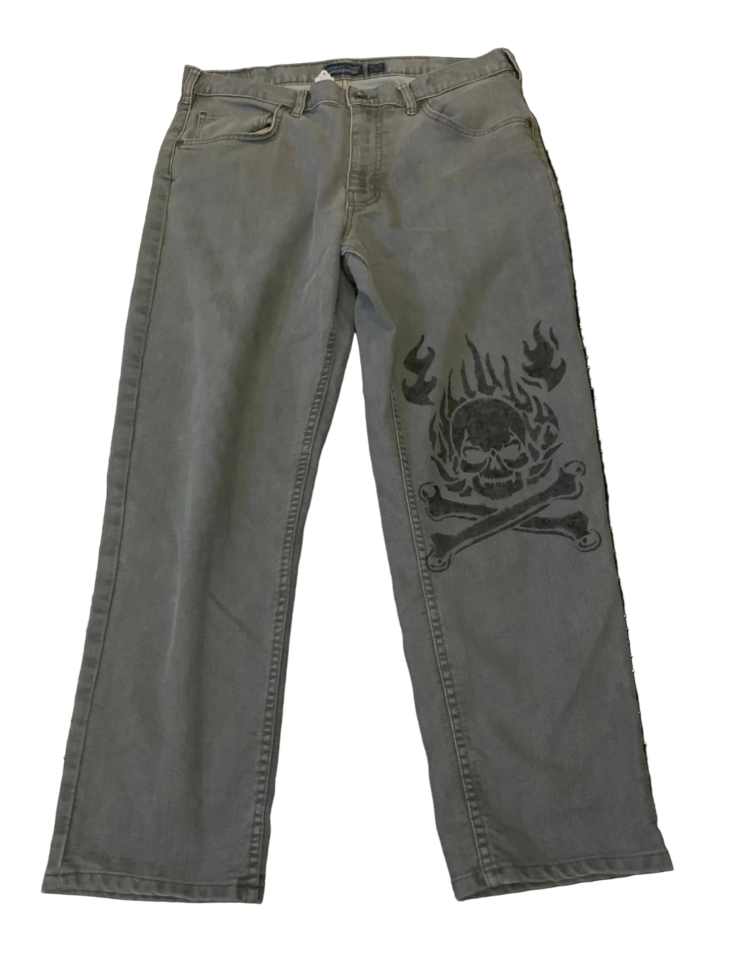 Caitismade Hand Painted Patagonia Skull Middle Finger Jeans