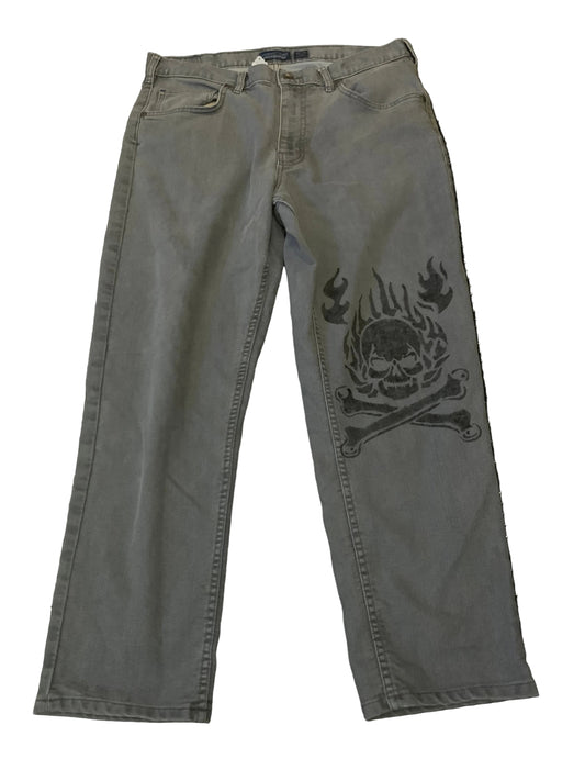 Caitismade Hand Painted Patagonia Skull Middle Finger Jeans