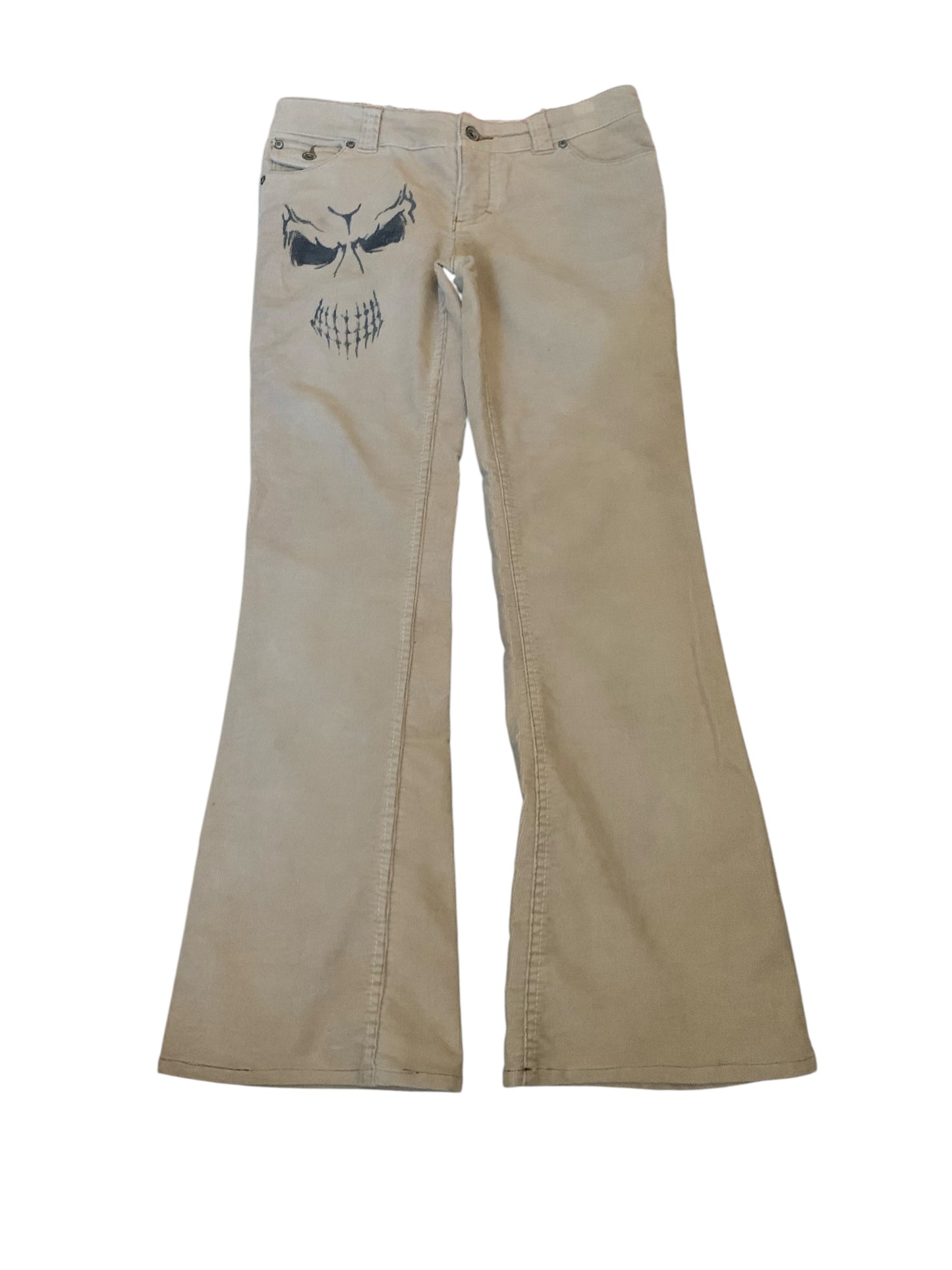 Mossimo Hand Painted Skull Face Corduroy Flared Pants
