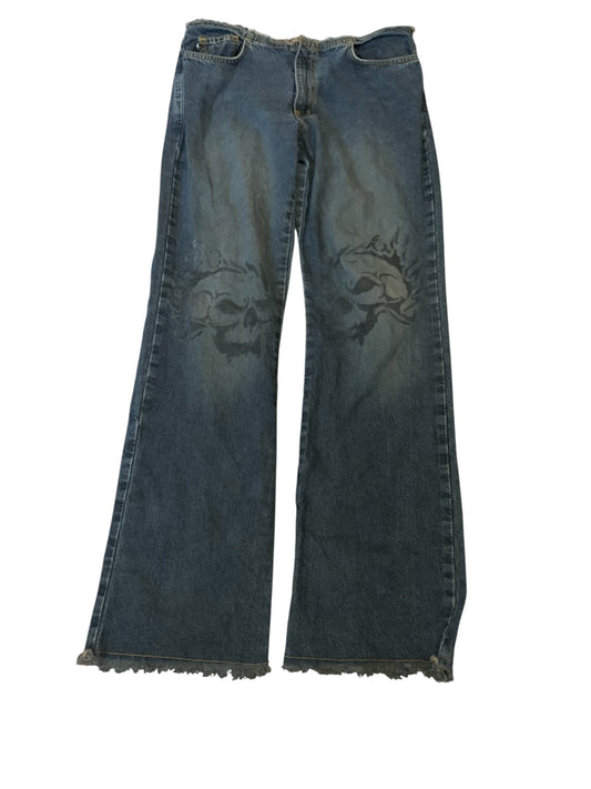 Distressed Express Jeans Hand painted Flame Skull
