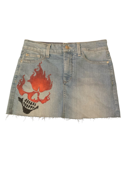 Yndi Hand Painted Skull Jean Mini Skirt
