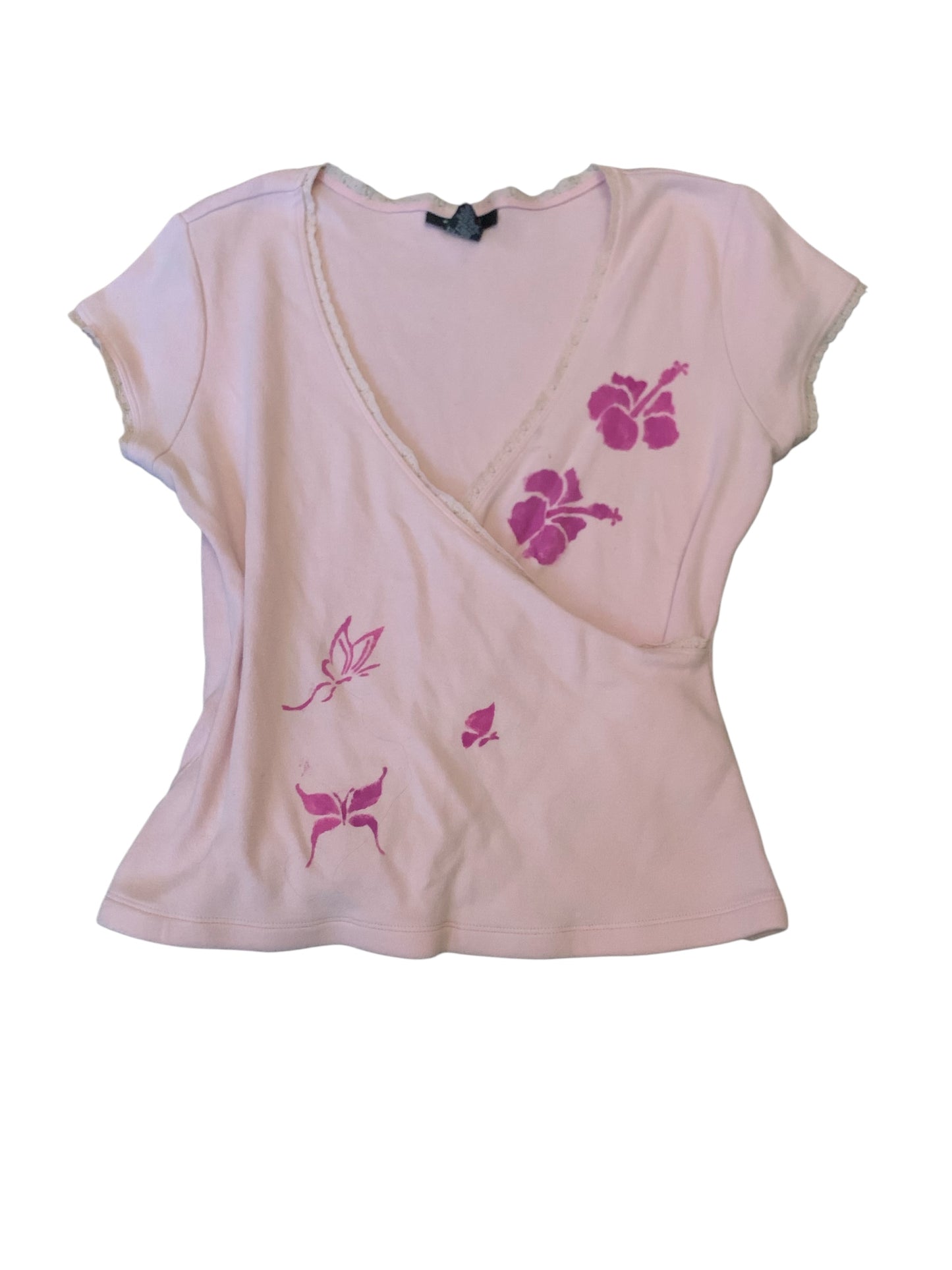 Express Wrap Hand Painted Flower Butterfly Tee