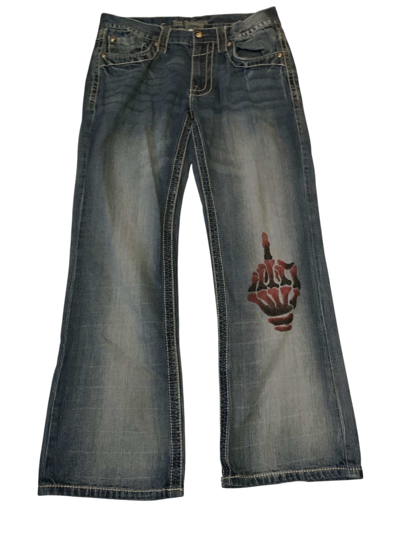 Axe and Crown Hand Painted Middle Finger Jeans