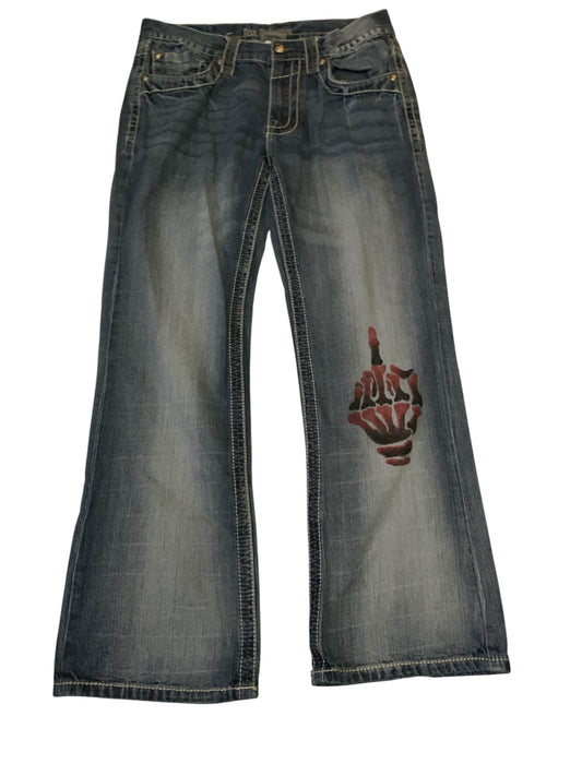 Axe and Crown Hand Painted Middle Finger Jeans