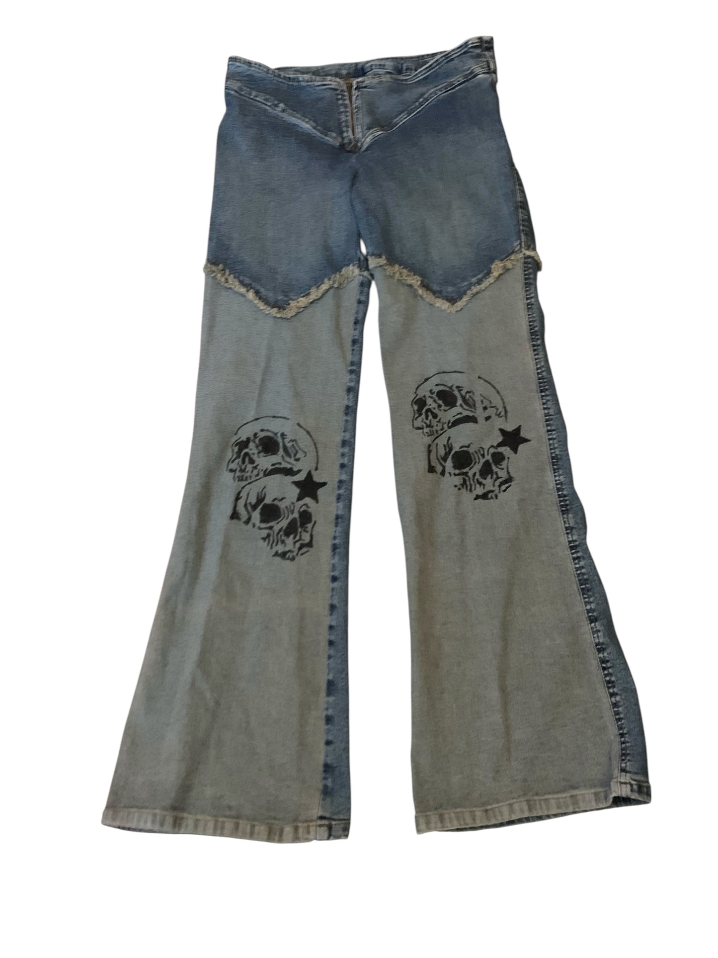 Y2K Distressed Hand Painted Skull Star Jeans