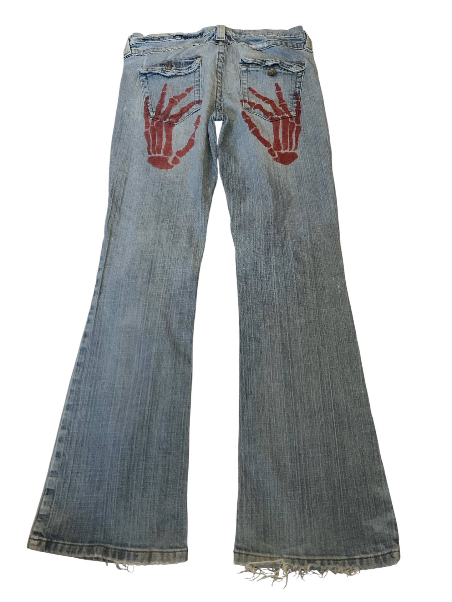 Mossimo Hand Painted Skull Hands Flared Jeans