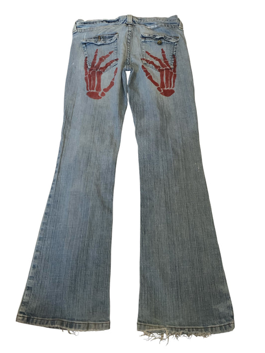 Mossimo Hand Painted Skull Hands Flared Jeans