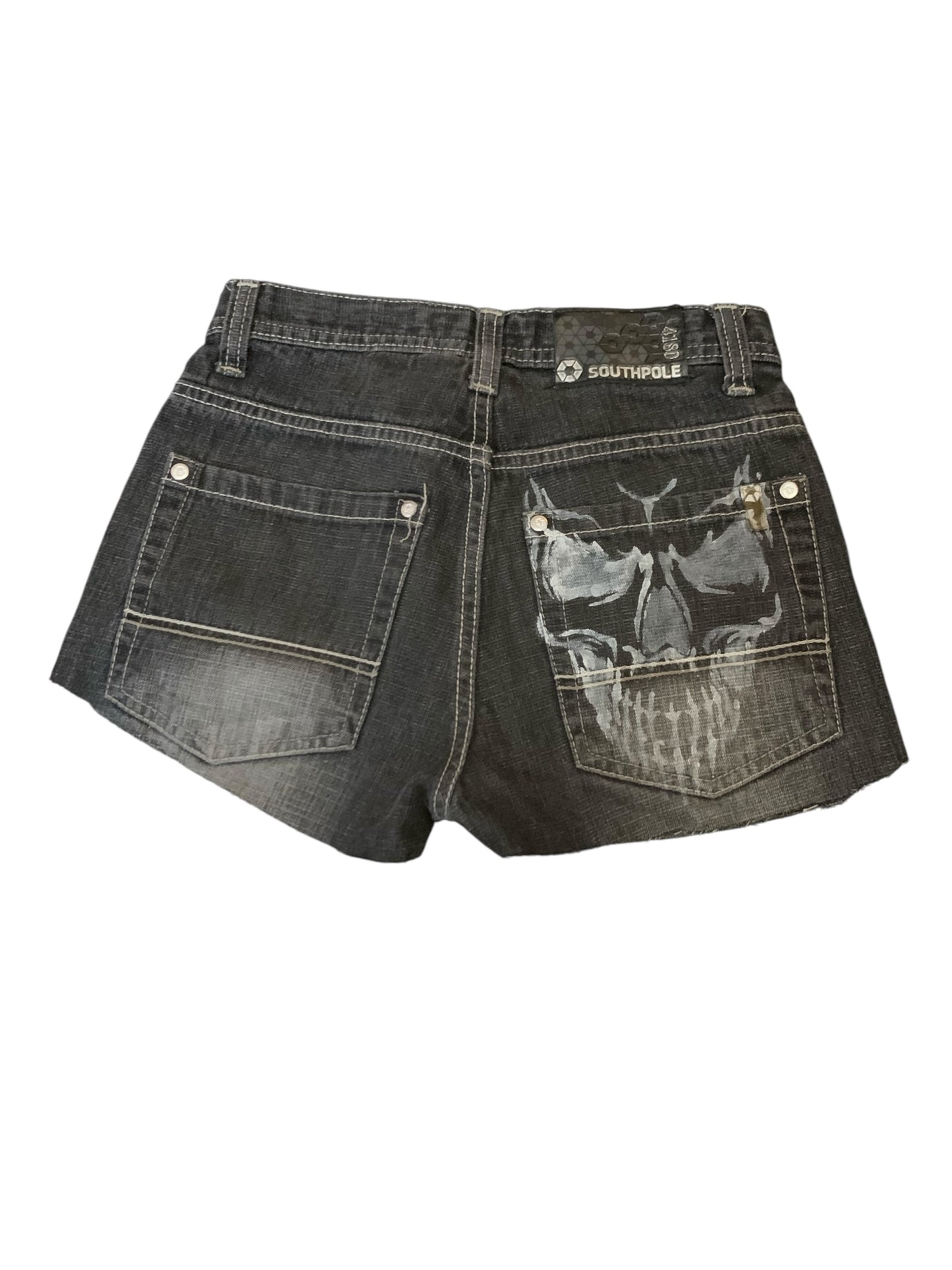 SouthPole Cut Distressed Hand Painted Skull Shorts