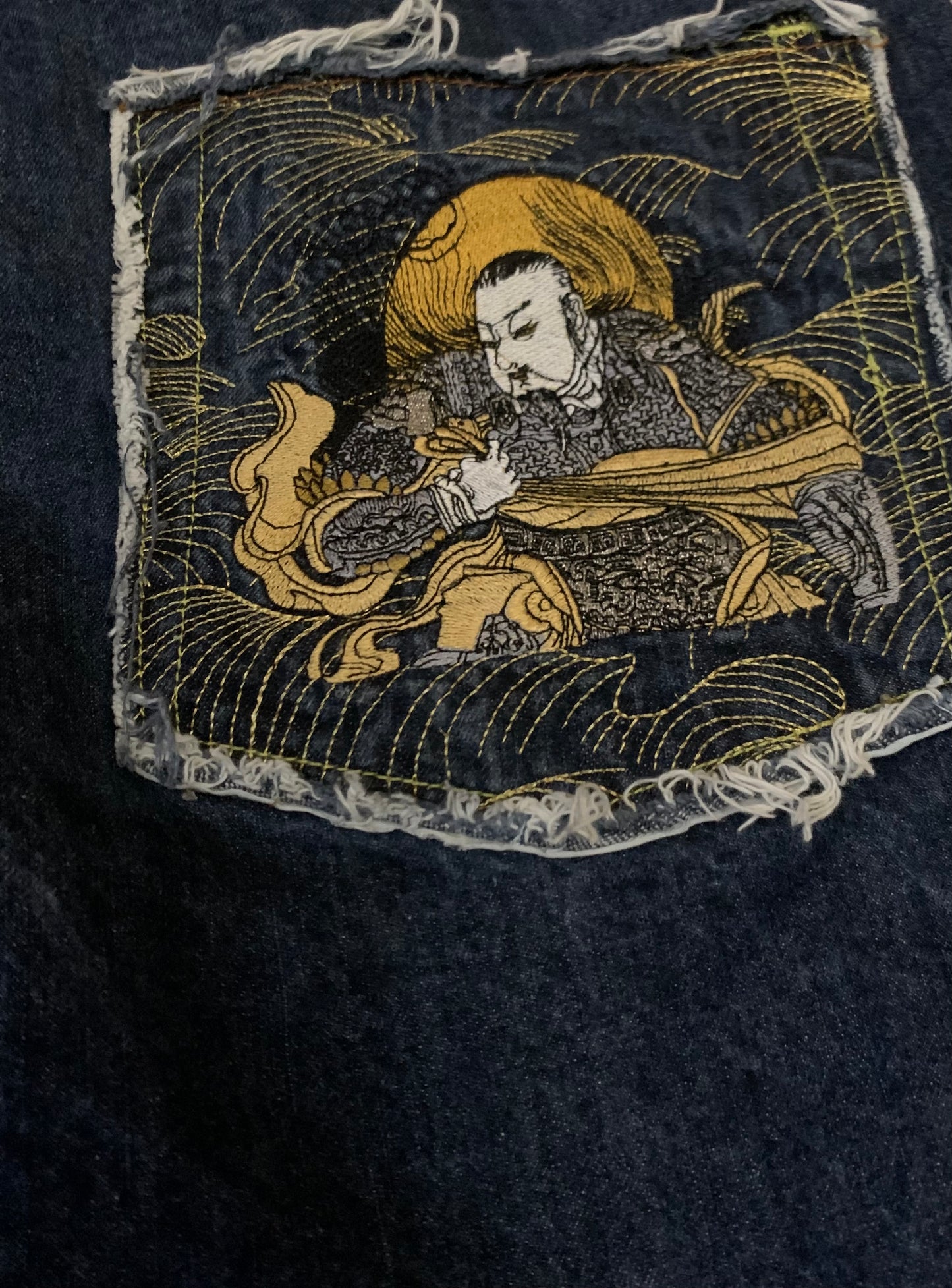 Red Monkey Embroidered Jeans