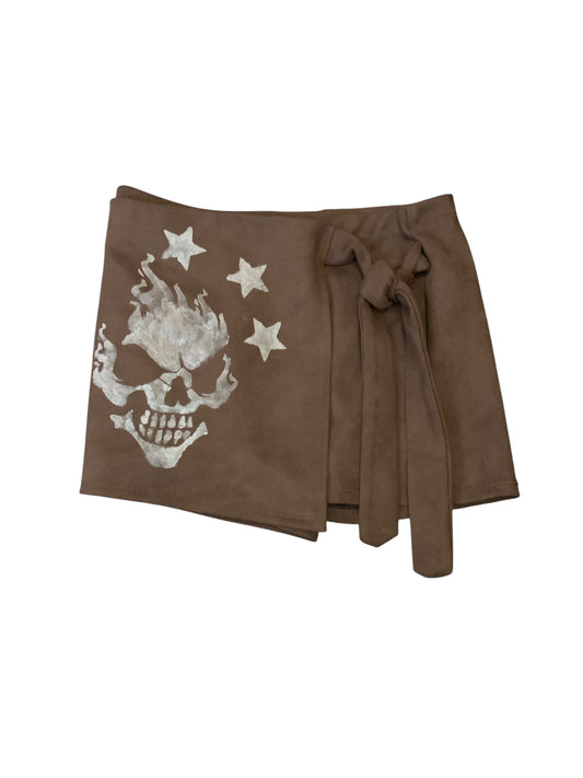 Haute Monde Suede Skort Hand Painted Skull and Stars